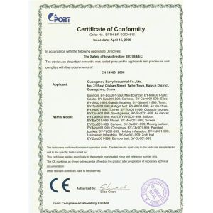 Guangzhou Barry Industrial Co., Ltd Certifications