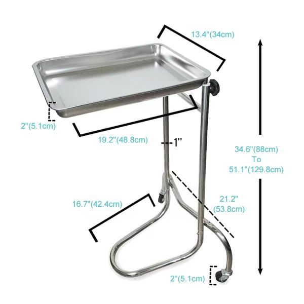 Stainless Steel Portable Medical Instrument Tray Stand Mayo Tray with Wheels
