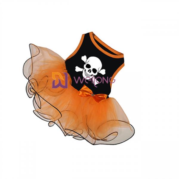 Pumpkin / Skull Tulle Skirt Halloween Pet Dress Bow Decoration CVC Jersey