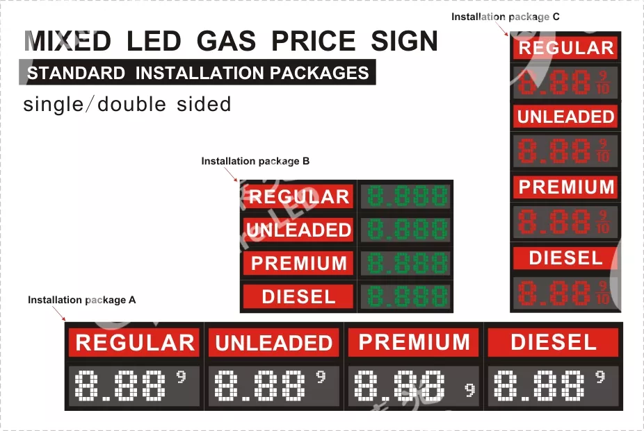 Graphics Display Function LED Gas Sign 16 inch red led petrol display for Gas Station
