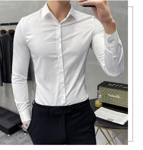 China 1000 Fashion Autumn Solid Color Long Sleeve Dress Men Clothes Shirts For Men Slim on sale