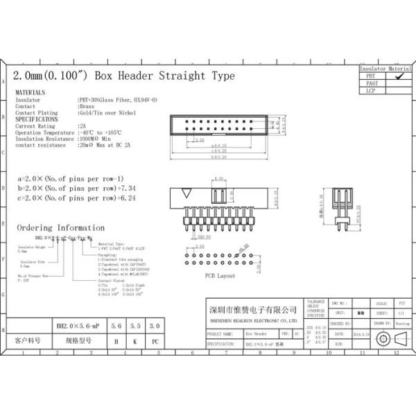 PCB Board 2.0 Mm Pitch Connector 40 Pin DIP Type Dual Plastic Straight