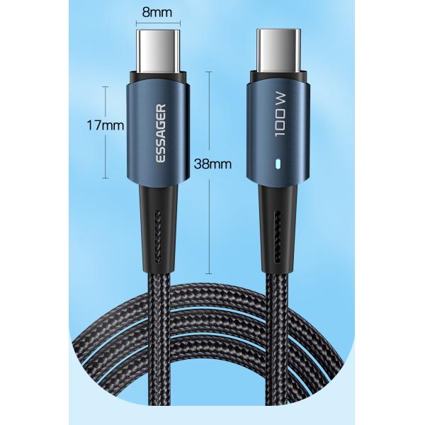 Essager USB charging Data Cable 100W 60W Type C to Type C Cable For Mbk Huawei