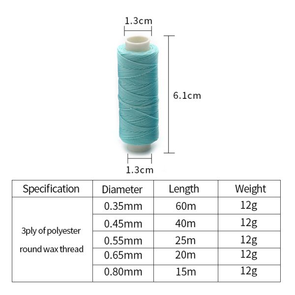 12g 60m Spun Yarn Sewing Hand Stitching Waxed Thread for Leather DIY 80 Colors Custom Made