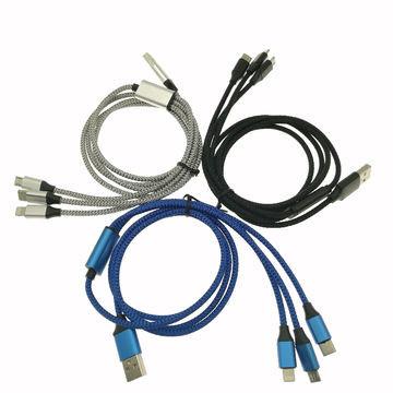 Buy 3 In 1 Nylon Braided 2A Fast Charging USB Data Cable USB Charging Cable For Computer, Mobile Phone,Computer at wholesale prices