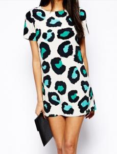 China New 2014 European Short Sleeve Spring / Summer Sexy Leopard Print Dress Women's Collar on sale