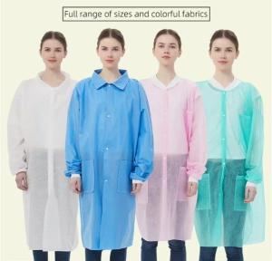 Quality Closure Button Microporous/PP/SMS Disposable Lab Coat with Snaps Buttons OEM Accepted for sale