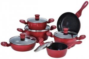 12pcs red italian prestige camping forged aluminum non-stick cookware set