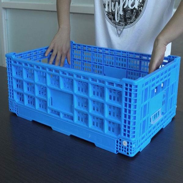 Buy Perforated Collapsible Plastic Crates With Lids Blue Foldable at wholesale prices