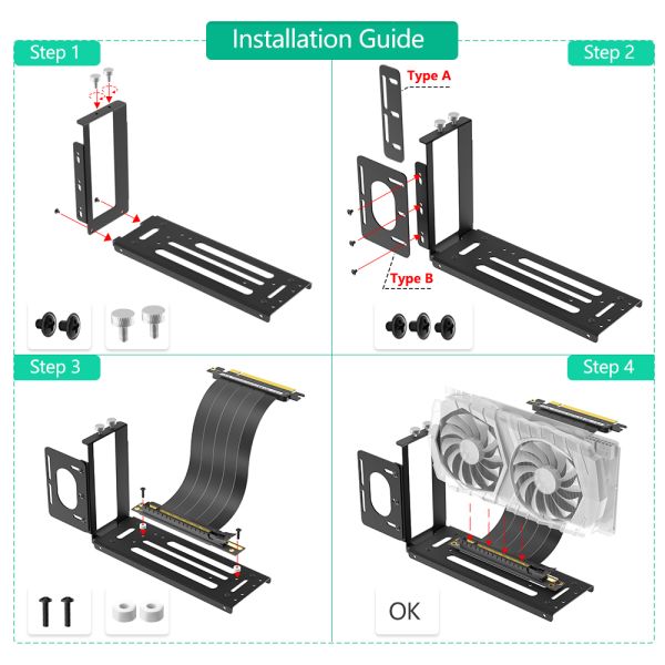 Screw Fixed Graphics Card Holder PCI-E Extension Cable 16x Vertical Installation Stand Adapter