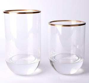 Quality Clear Crystal Cylinder Flower Vases Wedding Centerpiece with Gold Rim for home wedding decor for sale