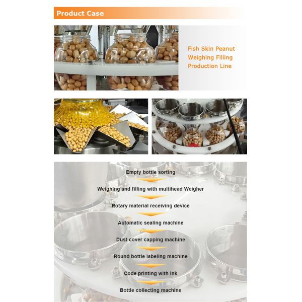 Dried Fruit Snack Nut Plastic Bottle Filling Machine With Multihead Weigher Inclined Conveyor