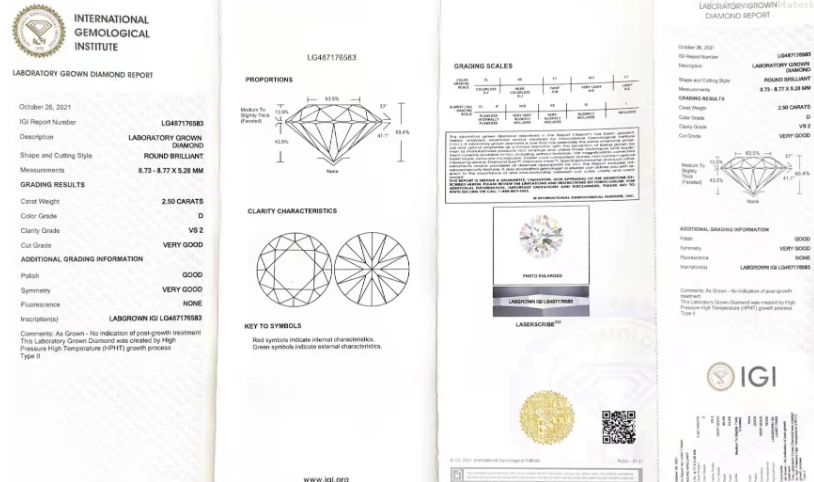 E Color VS2 VG Round Brilliant Cut Diamond Round 2.5 Carat Lab Grown Diamond