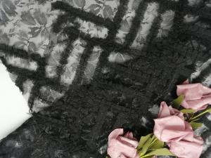 China Tulle Mesh Embroidery Black Flower Applique Lace Fabric on sale