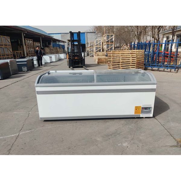Auto Defrosting Island Freezer Curved Glass Width 855mm Plug In Type