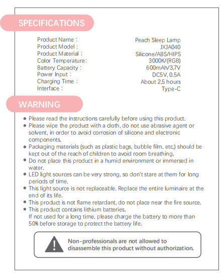 Holiday Gift Timed Sleep Relaxing Atmosphere Peach Silicone Night Lightpat Light