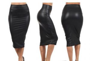 Quality Autumn Faux Leather Pencil Skirt Black Leather skirtS Casual PU High Waisted saia de couro for sale