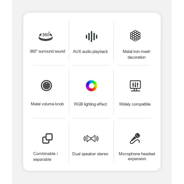 DC5V 2.0 Channel Speakers Rgb PC Gaming Speakers AUX Input Delicate Sound