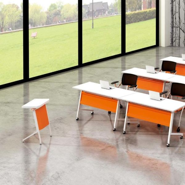 Orange Folding Training Table Office Multi Person Metal Leg