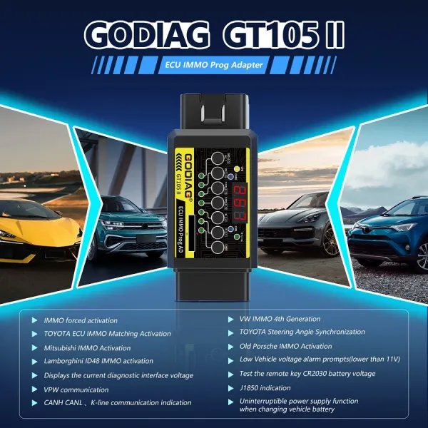 GODIAG GT105 II ECU IMMO Prog AD Break Out Box ECU Connector GT105 II with Voltage Alarm Prompt Function