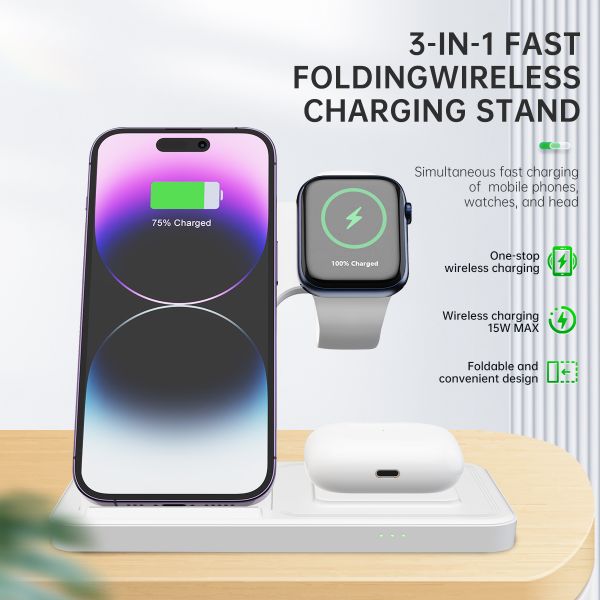 15W Fast ABS Charger All In 1 Wireless Charging For Airpods Coloful