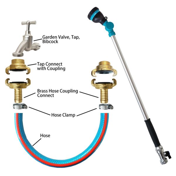8 Modes Hose Spray Metal Watering Wand W/ Adjustable Angle