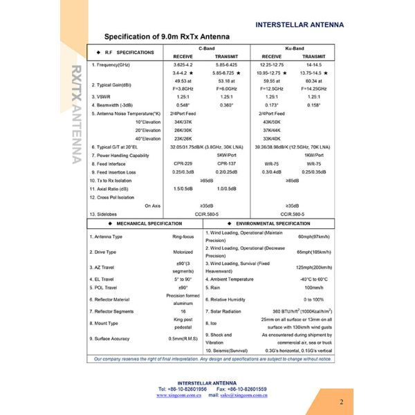 9.0m C Band Earth Station Antenna/ uplink station antenna/satellite communication solution