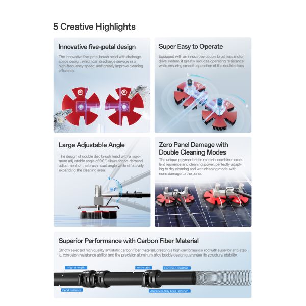 Solar Panel Cleaning Equipment Washing Brushes Solar Panel Rotary Cleaning Brush