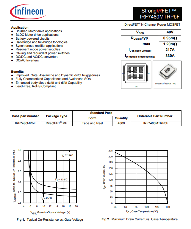 IRF7480MTRPBF Resistor Diode Transistor N-Channel 40V 217A C 96W Tc DirectFET Isometric ME