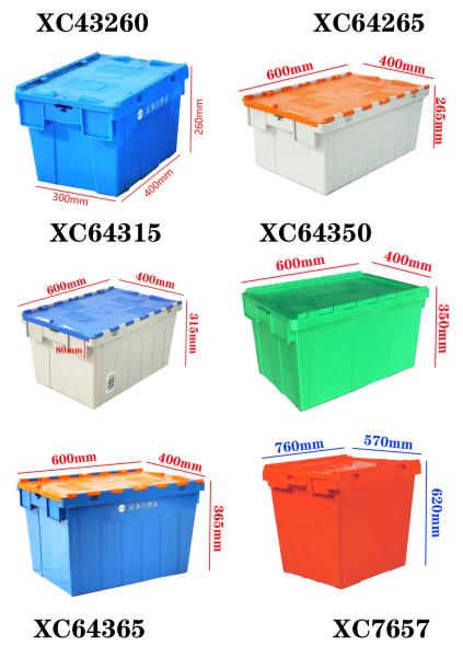 Buy Attached Lid Containers Plastic Box With Hinged Lid Heavy Duty Stackable Moving Box at wholesale prices