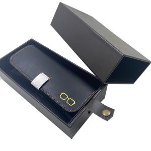 Quality Hard cardboard Custom PU box , PU drawer eyeglasses box for sale