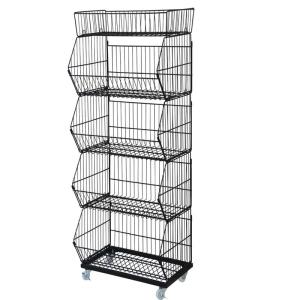 China Multi-layer Metal Supermarket Wire Stackable Rack Storage Shelves Wire Mesh Display Basket Stand on sale