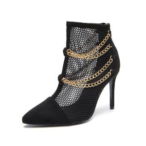 Quality YTH013 Shoes Metal Chain Children'S Boots Autumn 2021 New Fashion Stiletto High Heel Short Boots High Heels Brand Women' for sale