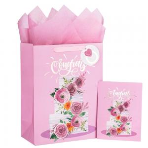 Quality Custom Pattern Type Folding Pink Wedding Gift Packaging Tote Paper Bag for Wedding Cake for sale