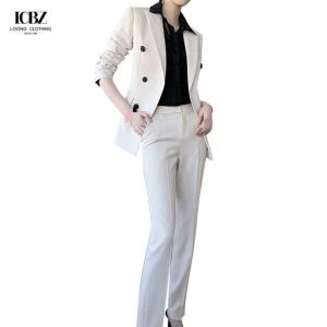 China Nonwoven Women's Office White Dress Suit 2023 Top and Pants with Single Button Blazer on sale