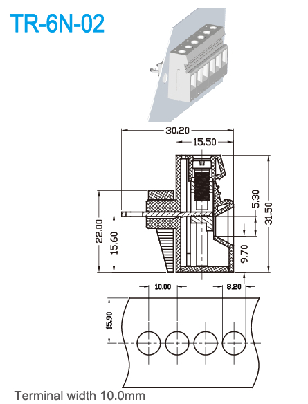 Panel Mount Wiring Terminal Block Feed Through Connector 600V 50A