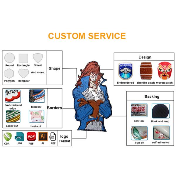 Heat Cut Border Iron On Embroidered Patches Custom Clothing Hoodies Logo Letter