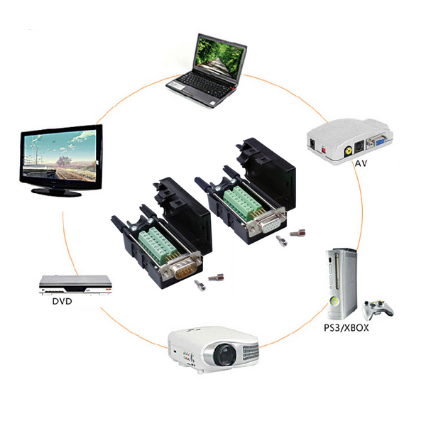 DB15 D Sub 15 Pin VGA ( 3+9 ) Three Row Male Female Connectors to Terminal Blocks Adapter