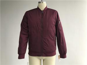 Quality Menswear Zip Through Burgundy Polyester Bomber Puffer Jacket With Rib Detail Tw76087 for sale