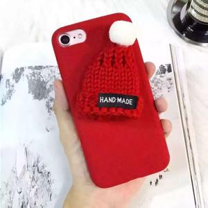China DIY Korean Lovely Wool Christmas Hat Plush Cloth Winter Style Back Cover Cell Phone Case For iPhone 7 6s Plus on sale