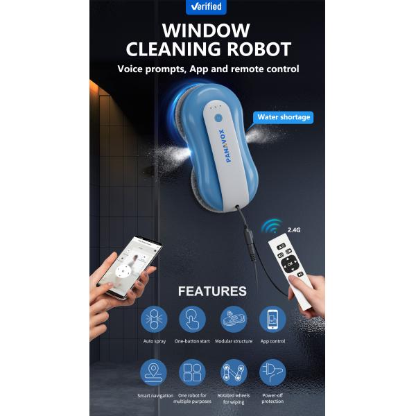 65dB Noise RN2-02 Remote Control Window Cleaner for Indoor and Outdoor Glass Surfaces