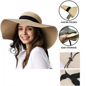 China Custom Logo Wide Brim Straw Hat Foldable Summer Beach Hat on sale