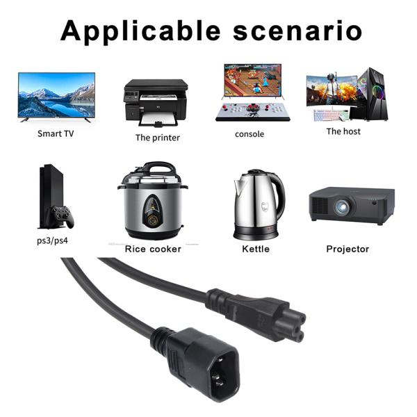 1Ft C14 Conductor Universal Laptop Power Cable with IEC C5 Female End Extension Cord