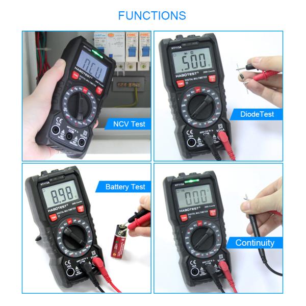 2000 Counts 600V 10A Multimeter Accessories , HT113A Digital Multimeter Tester