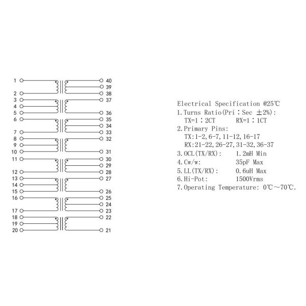 T1068 T1/CEPT/ISDN-PRI Quad Port Isolation Transformer Modules LPB81068NL