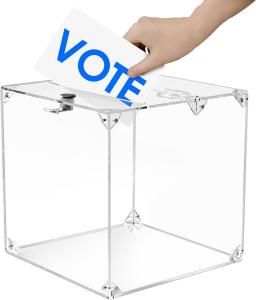Quality Acrylic Donation Box, 9.8 x 9.8 x 9.8 Large Ballot Box, Suggestion Box with Lock - Large Comment Box - Clear Money for sale