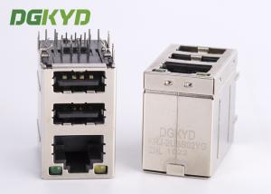 Cat3 RJ45 Connector Stack Over Dual USB 2.0 A Type With Y/G Led