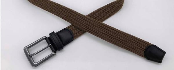 3.5CM One Layer Polyester Webbing Belt Brown Color With Leather Head / Tip