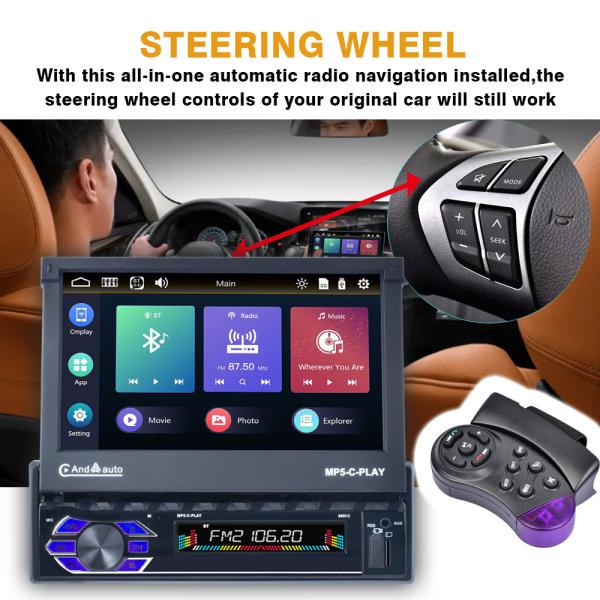 7Inch HD Retractable Screen Car Stereo 1Din Mp5 Multimedia Player