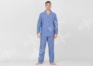 China Yarnd Dyed Striped Mens Luxury Sleepwear With Button Through Shirt And Long Pants on sale